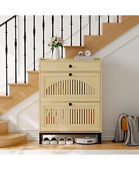 gaomon Shoe Storage Cabinet with 2 Flip Drawers & Top Drawer, Hollow Panel Design, Adjustable Shoe Organizer for Entryway