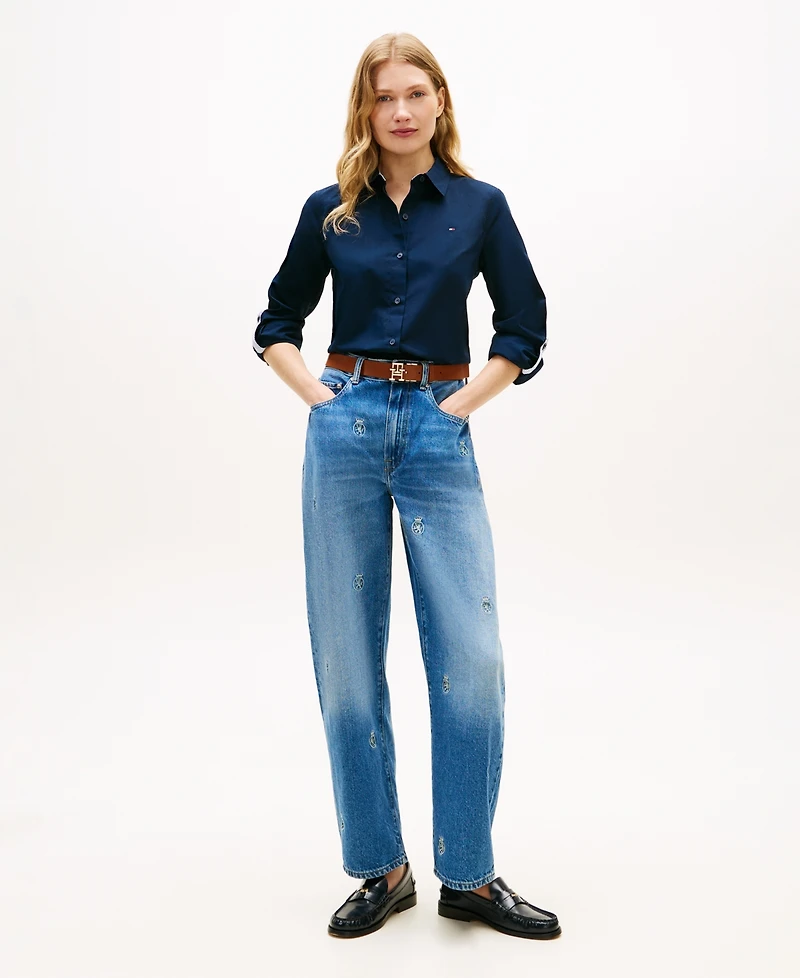 Tommy Hilfiger Women's Classic Poplin Roll-Tab Long-Sleeve Shirt