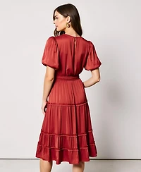 Modenaire Women's Tiered Puff Sleeve Midi Dress