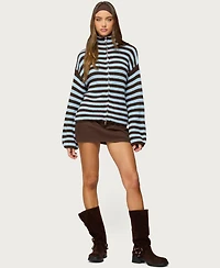 Edikted Women's High Neck Striped Zip Up Sweater