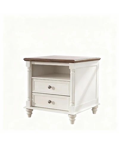 Yigii 24" Rustic Square Nightstand with Charging Station for Bedroom/Living Room