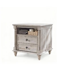 Yigii 24" Rustic Square Nightstand with Charging Station for Bedroom/Living Room