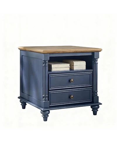 Yigii 24" Rustic Square Nightstand with Charging Station for Bedroom/Living Room