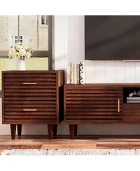 Yigii Mid Century Modern Nightstand with 2 Drawers, Charging Ports, and Storage