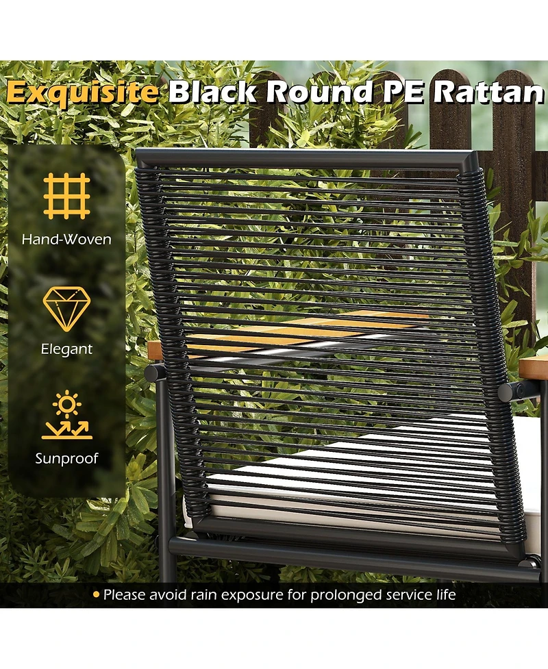 Gymax 3 Pieces Patio Furniture Set Pe Wicker Chairs & Side Table w/Armrests Padded Cushions