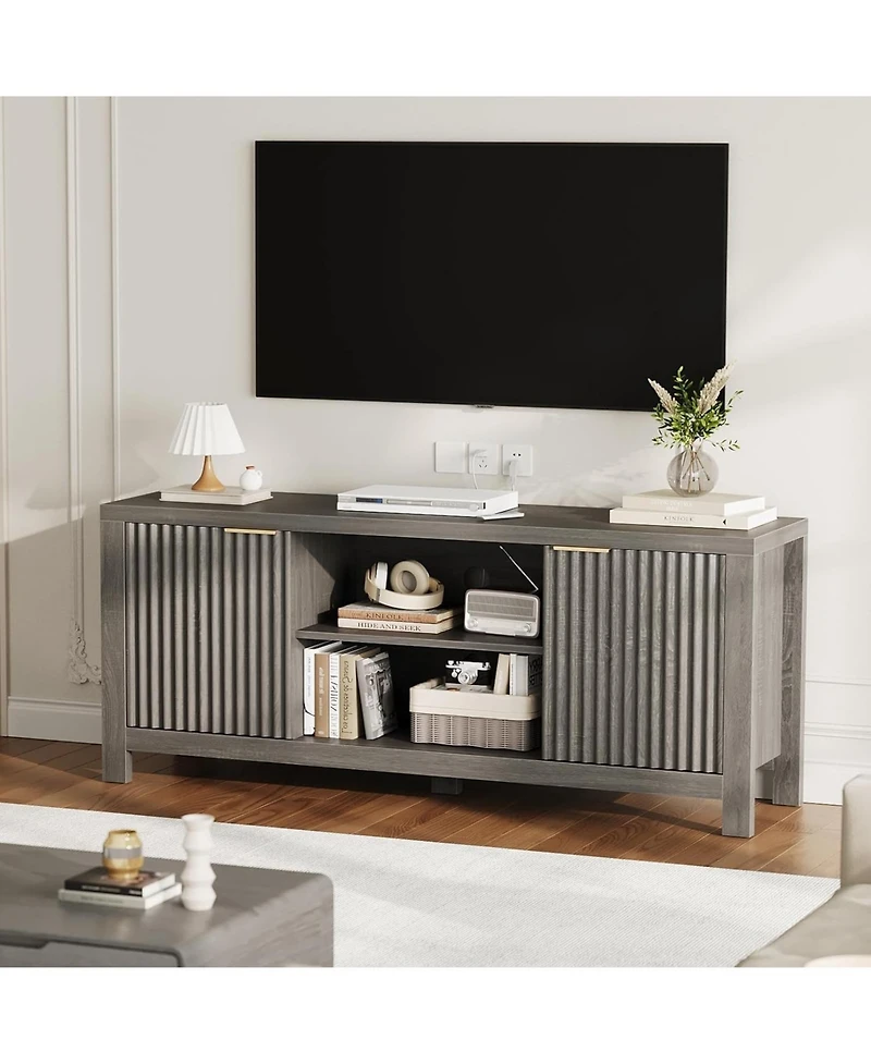 gaomon Maple Oak Tv Stand for TVs Up to 65 Inch, 100LBS Capacity Media Console, Fluted Entertainment Center with Adjustable Open Shelves