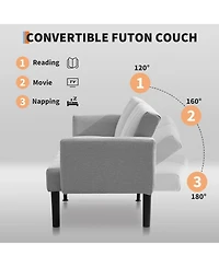gaomon 75.5” Convertible Futon Sofa Bed, Linen Flannel Small Couch Sofa with Wood Legs & 700lbs Capacity