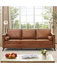 gaomon 81" Faux Leather Sofa, Mid Century Modern Deep Seat Couch, Upholstered Cushion&Removable Cover, Brown Pu Couch, 3 Seat Sofa for Living Room