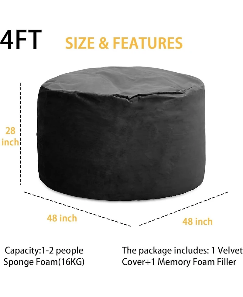 gaomon Bean Bag Chair, 4FT Giant Bean Bag for Adults, Teens, Foam Filled Bean Bag Chairs with Velvet Cover