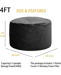 gaomon Bean Bag Chair, 4FT Giant Bean Bag for Adults, Teens, Foam Filled Bean Bag Chairs with Velvet Cover