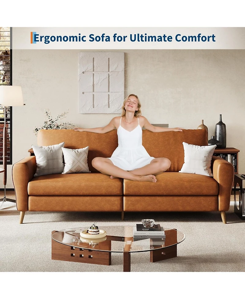 gaomon 84" Sofa, 3 Seater Couch for Living Room, Modern Loveseat, Pu Leather Sofa with Deep Seats and Wide Armrests, Wood Legs, Easy Assembly