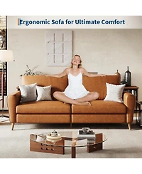 gaomon 84" Sofa, 3 Seater Couch for Living Room, Modern Loveseat, Pu Leather Sofa with Deep Seats and Wide Armrests, Wood Legs, Easy Assembly