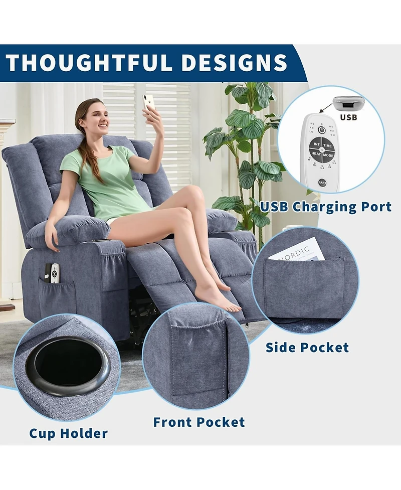 Gaomon Power Lift Recliner Chair for Seniors with Heat & Massage, 3-Position Electric Recline, 2 Cup Holder, 2 Side Pocket, Usb Port, Remote Control
