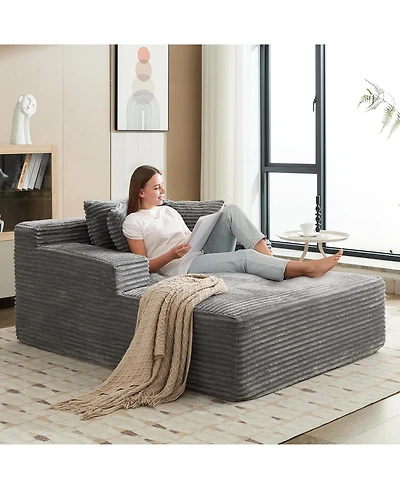 gaomon 50" Oversized Chaise Lounge Indoor, Corduroy Boneless Sofa Bed with 3 Pillows, Deep Seat Sleeper Couch Reading Chairs for Living Room Bedr