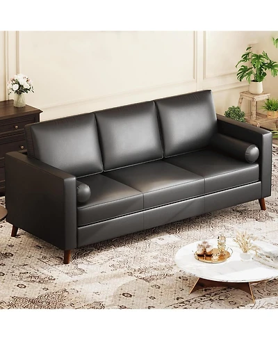 gaomon 86" Leather Sofa for Living Room, Mid-Century Modern Couch with Deep Seats, Faux Leather Couch, 3 Seat Sofa with Removable Cover for Apartment