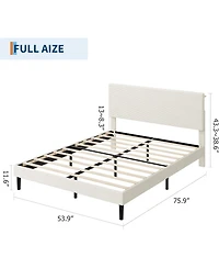 gaomon Full Size Bed Frame with Usb Charging Station, Corduroy Upholstered Platform Bed Frame with Adjustable Storage Headboard, Wooden Slats Support