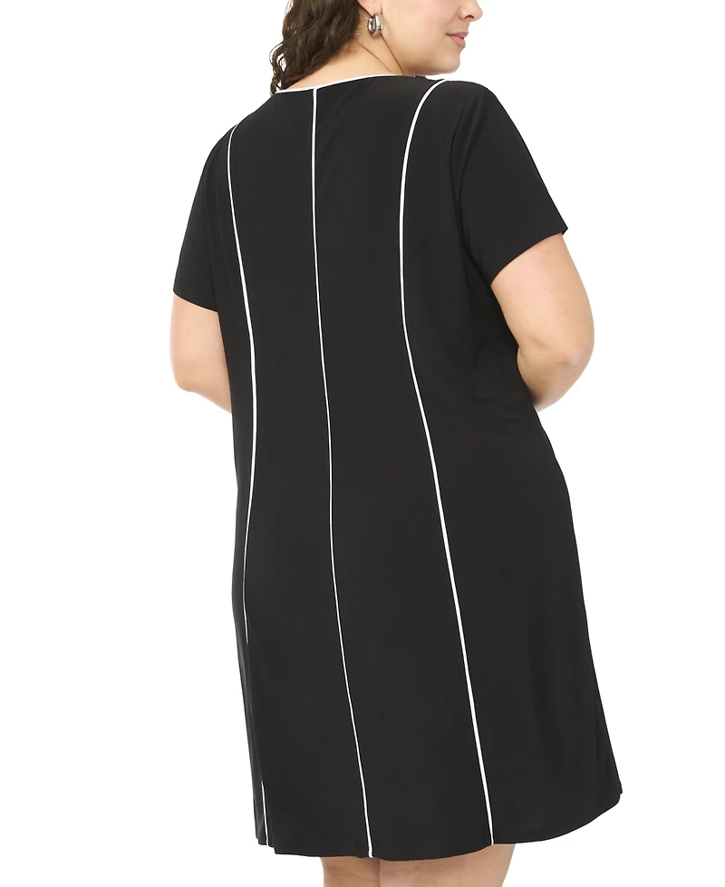 Msk Plus Short-Sleeve Piping Detail Dress