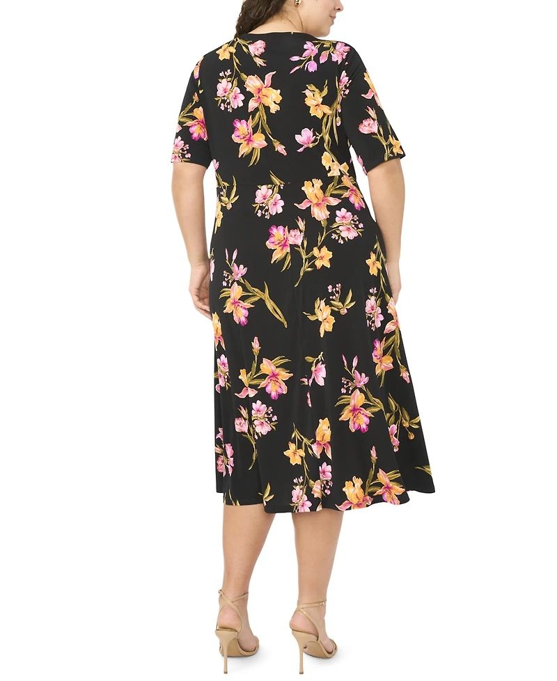 Msk Plus Size V-Neck Printed Midi Dress