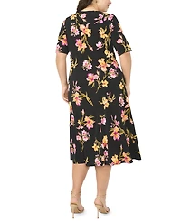 Msk Plus Size V-Neck Printed Midi Dress
