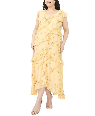 Msk Plus Ruffle Trim V-Neck Dress