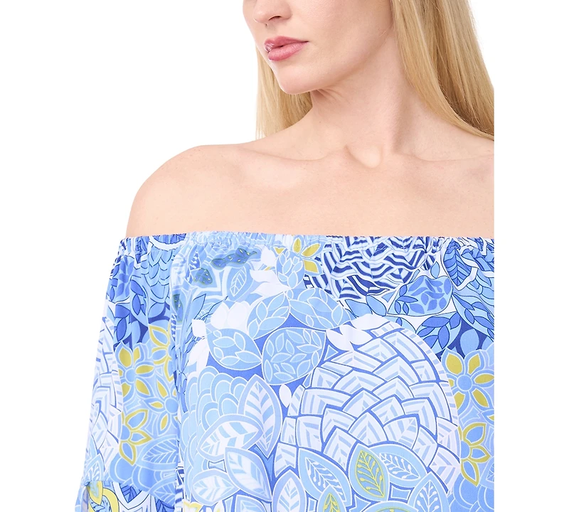 Msk Plus Printed Off-The-Shoulder Dress
