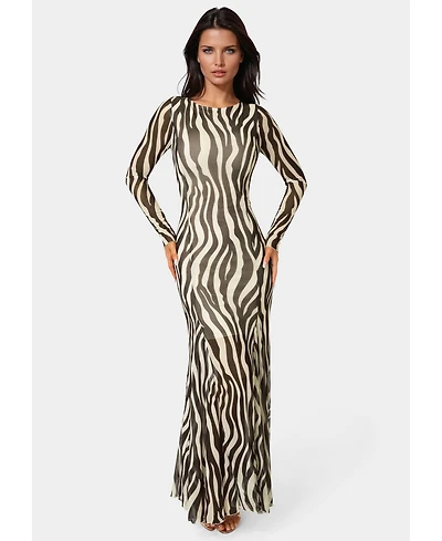 Bebe Women's Long Sleeve Powermesh Dress