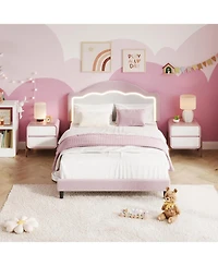 gaomon Bed Frame with Adjustable Headboard, Sherpa Fleece Upholstered Platform Bed Frame with Led Lights, 750 Lb Capacity, Wooden Slats Support