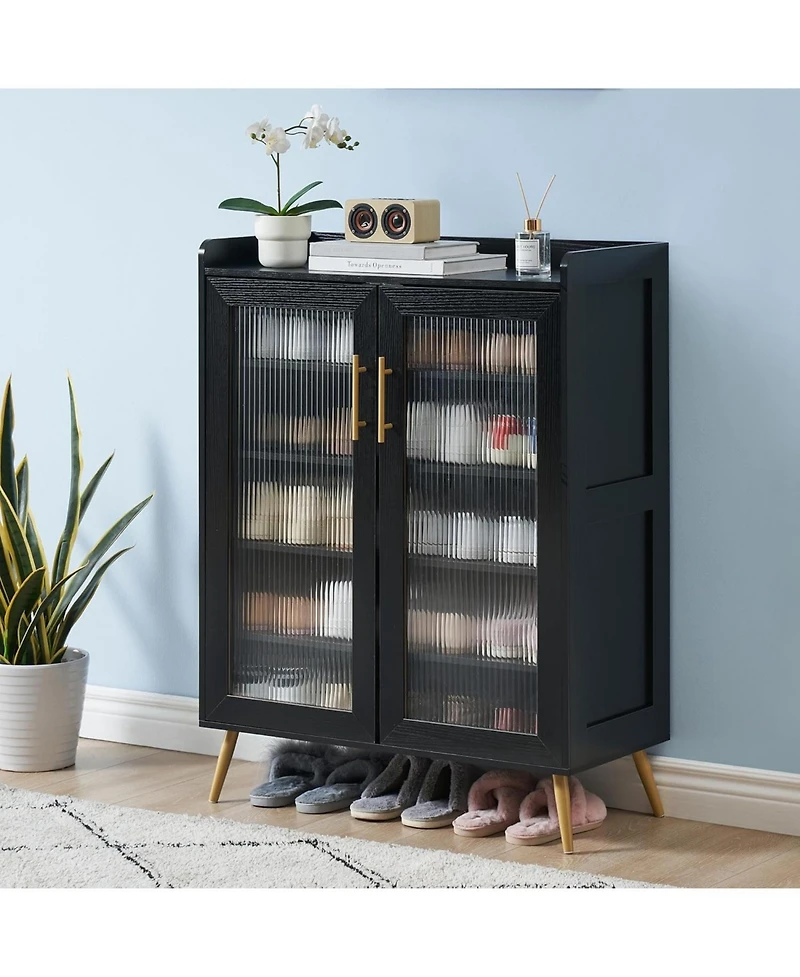 gaomon 5-Tier Shoe Cabinet with Glass Front Doors, Durable Storage Organizer Featuring Reinforced Support Legs