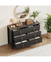 gaomon Fluted 6 Drawers Dresser for Bedroom, 47.2" Wide Modern Chest of with Metal Handle, Wooden Organizer Bedroom