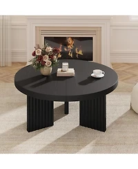 gaomon 335" Round Coffee Table, Circle Center Table with Fluted Legs & 13" Thick Top, Accent Cocktail Tables for Living Room, Bedroom, Easy