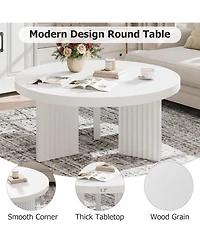 gaomon 335" Round Coffee Table, Circle Center Table with Fluted Legs & 13" Thick Top, Accent Cocktail Tables for Living Room, Bedroom, Easy