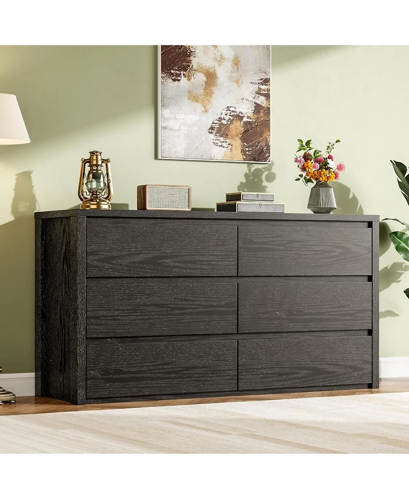 gaomon 6 Drawer Dresser for Bedroom, Wide Handle-Free Wooden Chest of Drawers, Modern Storage Cabinet for Living Room or Entryway