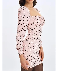 Miss Circle Women's Perla Baby ruched Bust Velvet-Embossed Bow Mini Dress