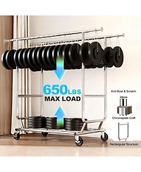 Yigii Heavy Duty Collapsible Clothes Rack with Wheels, 650Lbs Capacity, Double Rod, 75"W x 22"D x 68"H