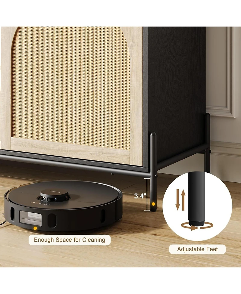 gaomon Tv Stand for 75 Inch Tv, Entainment Center with Storage Cabinets, Rattan Tv Console with Adjustable Shelf