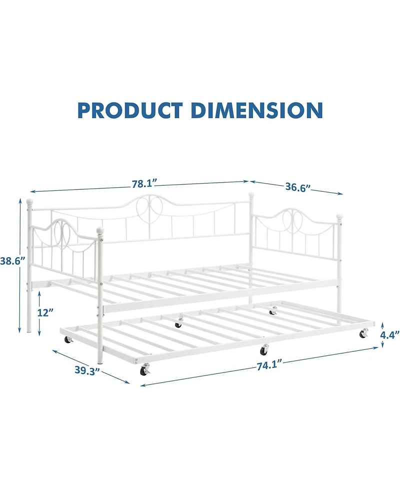 gaomon Twin Heart-Shaped Metal Sofa Bed Frame With Underbed Set, Daybed With Trundle With Steel Slat Support