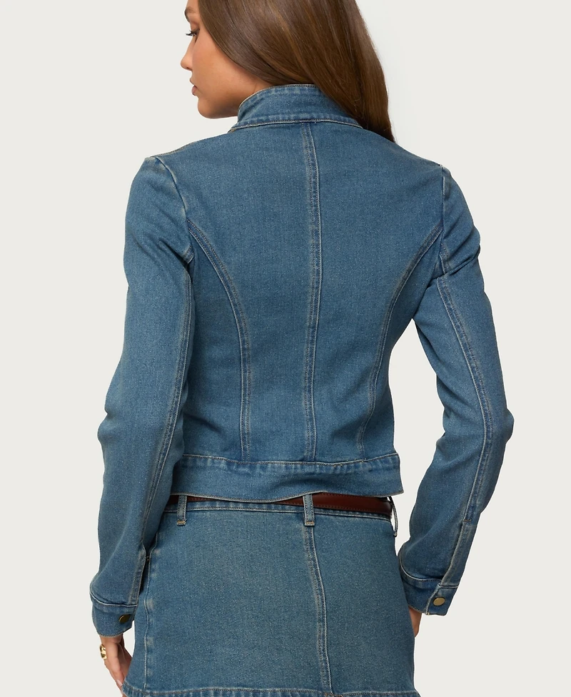 Edikted Women's Josiee Stretchy Denim Moto Jacket