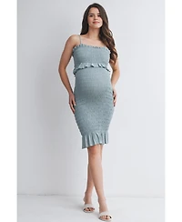 Hello Miz Maternity Smocked Spaghetti Strap Dress with Ruffle Hem