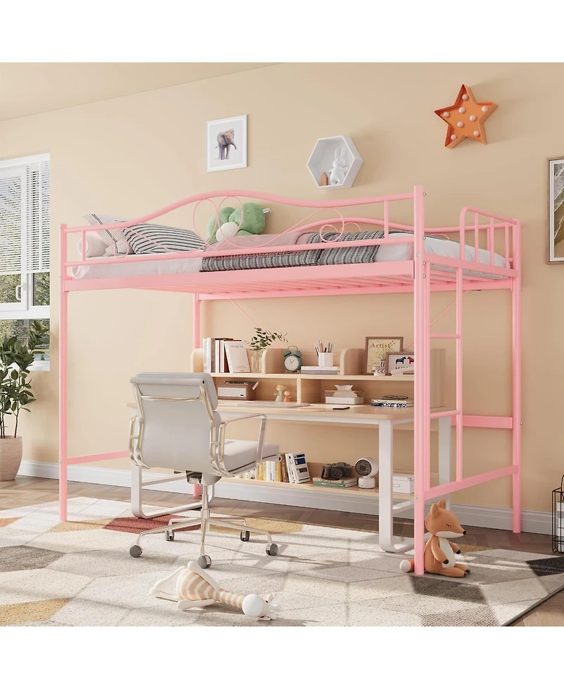 gaomon Twin Loft Bed with Adjustable Ladder & Safety Rail, Heavy-Duty Metal Frame, 400 lb Capacity, Space-Saving, Noise-Free