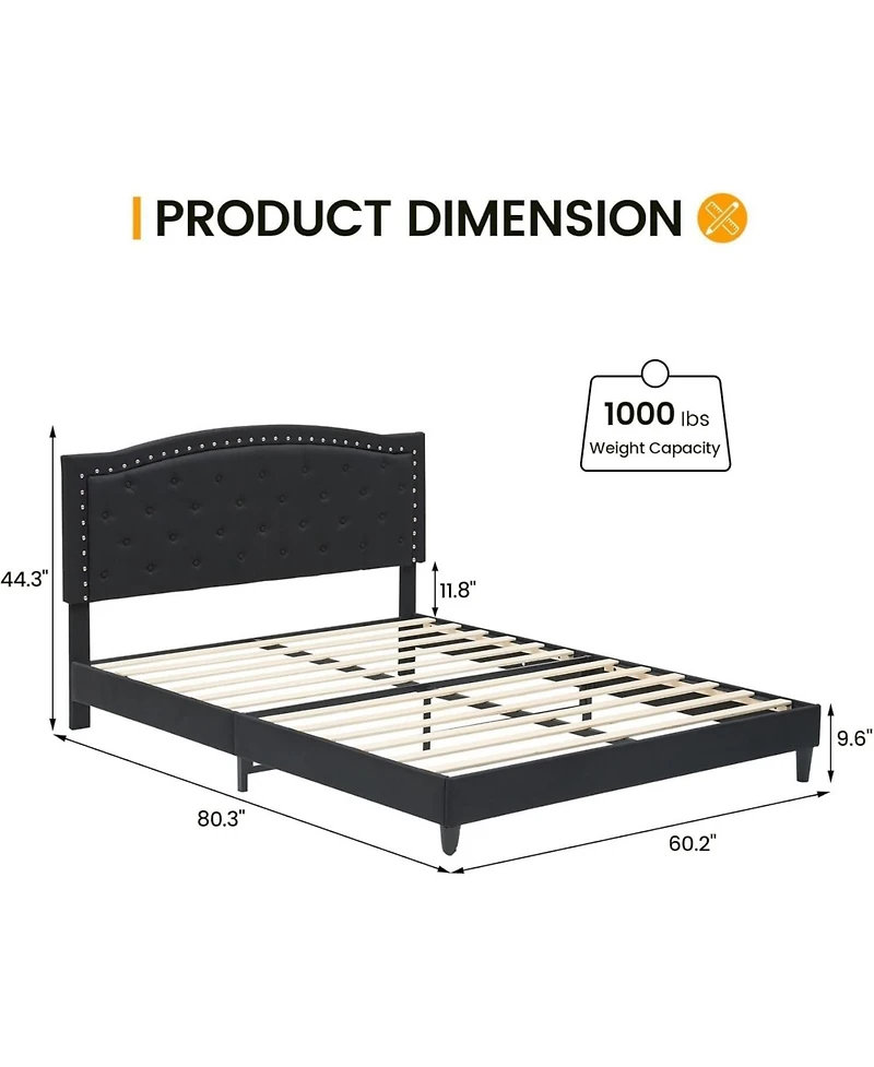 gaomon Queen Upholstered Platform Bed Frame, Frame with Adjustable Button-Tufted Wing Back Headboard, Heavy-Duty Slats Support
