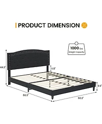 gaomon Queen Upholstered Platform Bed Frame, Frame with Adjustable Button-Tufted Wing Back Headboard, Heavy-Duty Slats Support