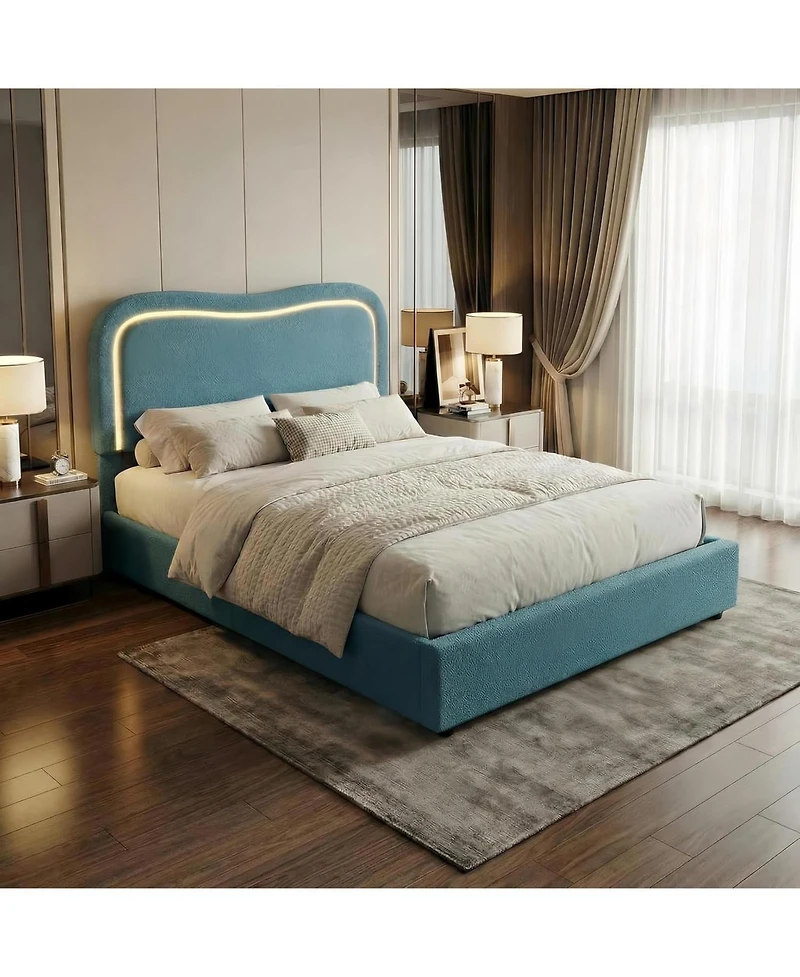 gaomon Queen Upholstered Boucle Led Storage Platform Bed Frame with 2 Drawers