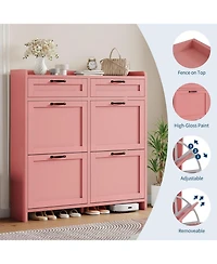 gaomon Shoe Cabinet with 4 Flip Drawers & 2 Top Drawers, Wooden Shoe Storage Cabinet, Adjustable Shelves, Freestanding Organizer for Entryway, Hallway