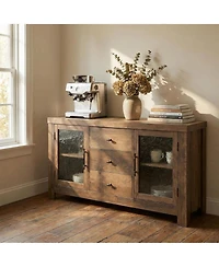 gaomon 54.4" Buffet Sideboard Cabinet, Wood Storage with 2 Glass Doors & 3 Drawers, Coffee Bar & Tv Stand for Living Room, Kitchen, Dining Room