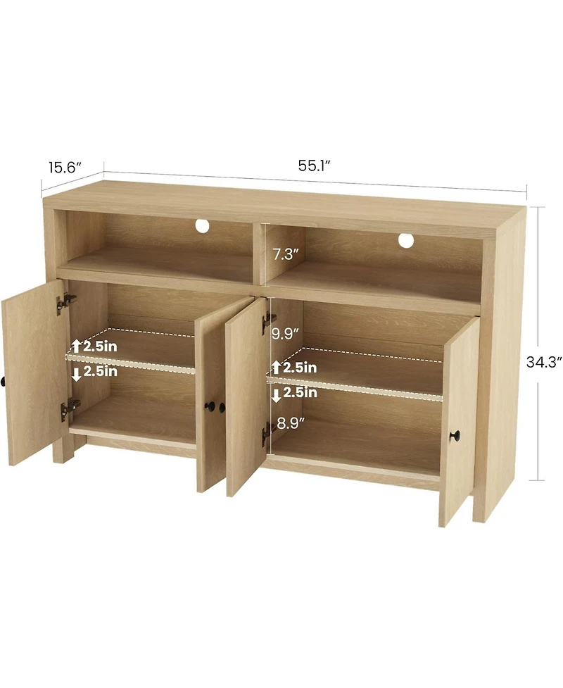 gaomon 55" Farmhouse Buffet Sideboard Cabinet, Large Wood Storage with 4 Doors & Adjustable Shelves, Coffee Bar for Kitchen, Dining Room, Living Room