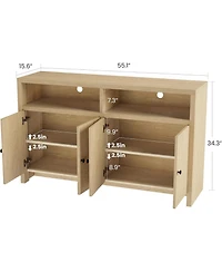 gaomon 55" Farmhouse Buffet Sideboard Cabinet, Large Wood Storage with 4 Doors & Adjustable Shelves, Coffee Bar for Kitchen, Dining Room, Living Room