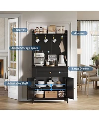gaomon 63" Pantry Cabinet, Kitchen Storage with Charging Station, Coffee Bar Table with Drawer