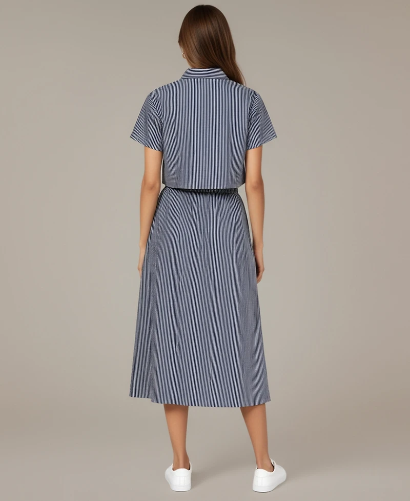 Modenaire Women's Striped Cropped Button-Up Shirt and Midi Skirt Set