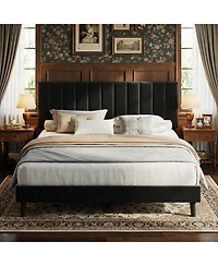 gaomon Queen Velvet Upholstered Platform Bed Frame with Adjustable Tufted Headboard, No Box Spring Needed