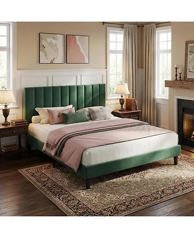 gaomon Queen Velvet Upholstered Platform Bed Frame with Adjustable Tufted Headboard, No Box Spring Needed